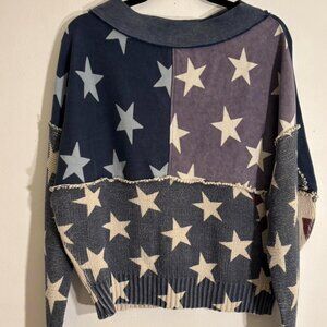 Free People Stripes And Stars Back Zip Pullover